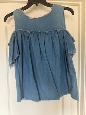 Better Be Light Blue Denim Cold-Shoulder Tunic